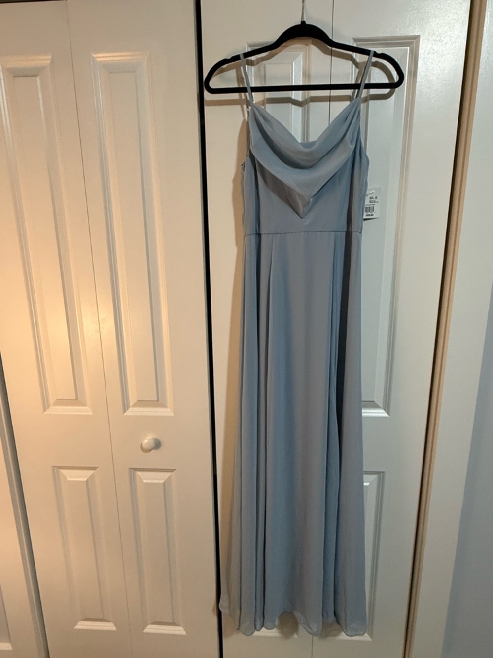 Elegant Light Blue Cowl Neck Maxi Dress